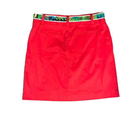 Larry Levine Red Stretch Pencil Skirt Decorative Belt Back Front Pockets Size 10 - Picture 3 of 4